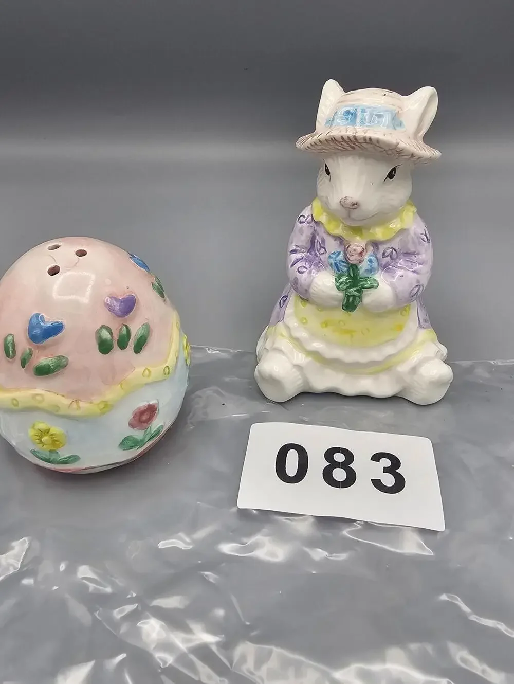 Vintage Ceramic Bunny and Egg Salt and Pepper Shakers